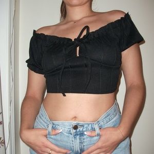 Little Black Puff Sleeve Crop Top